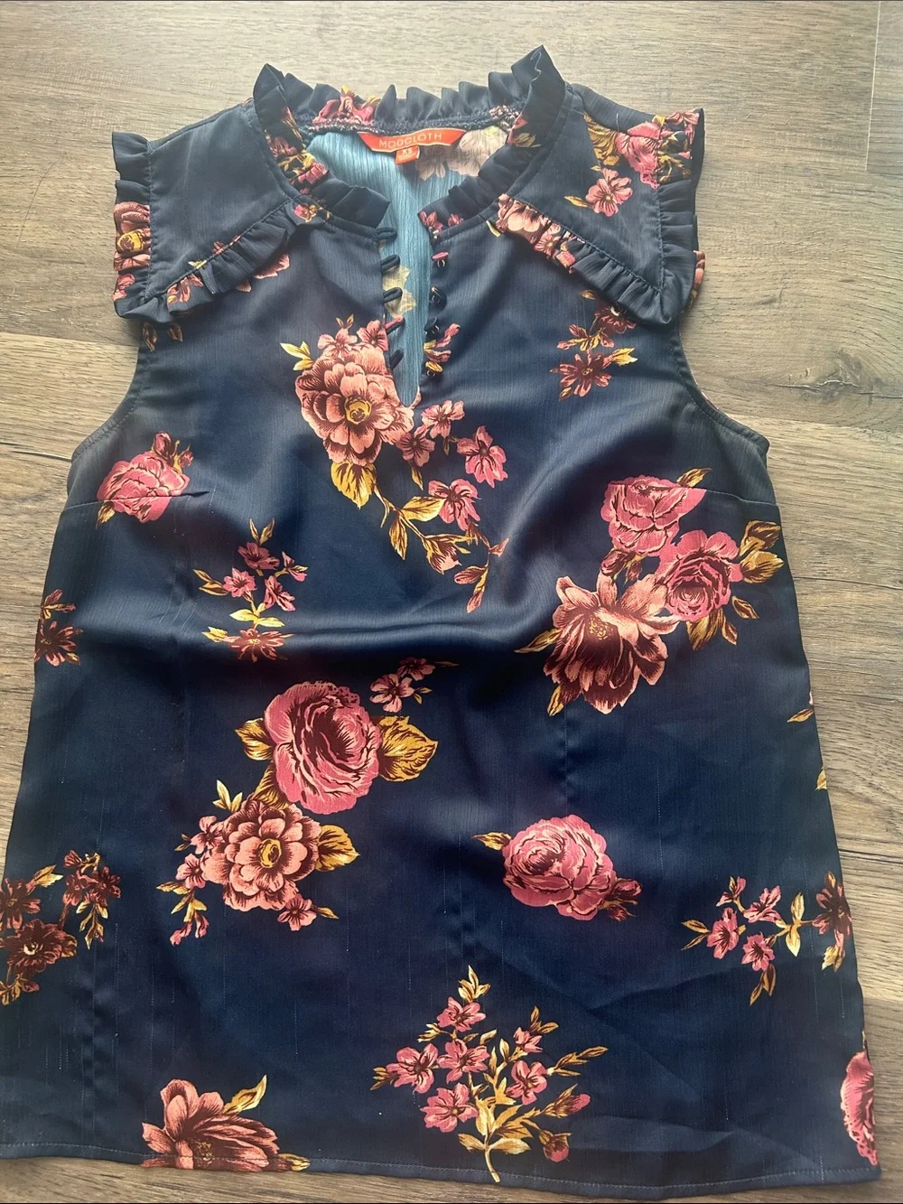 Modcloth Navy Floral Ruffle Keyhole Cami - Picture 1 of 3